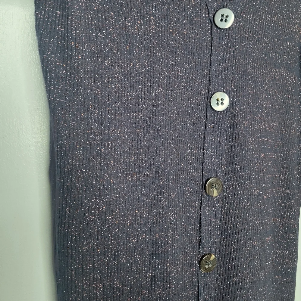 Free People We The Free Long Cardigan Duster Sweater Ribbed Button Up Glitter MD - Picture 5 of 12